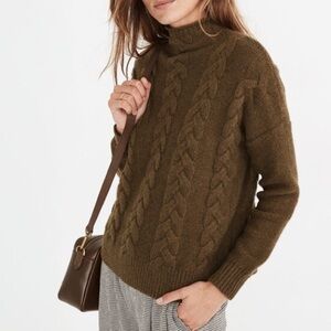 Madewell Cable Knit Mock Neck Sweater Small Heather Grass Chunky Knit